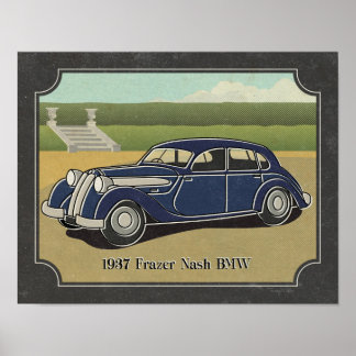 Póster Coche Nash de 1937 de la vendimia Blue Frazer