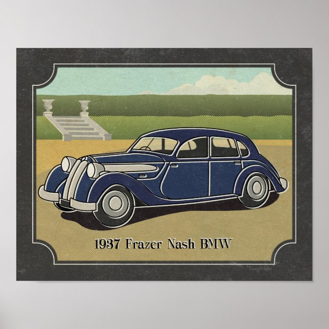 Póster Coche Nash de 1937 de la vendimia Blue Frazer (Frente)