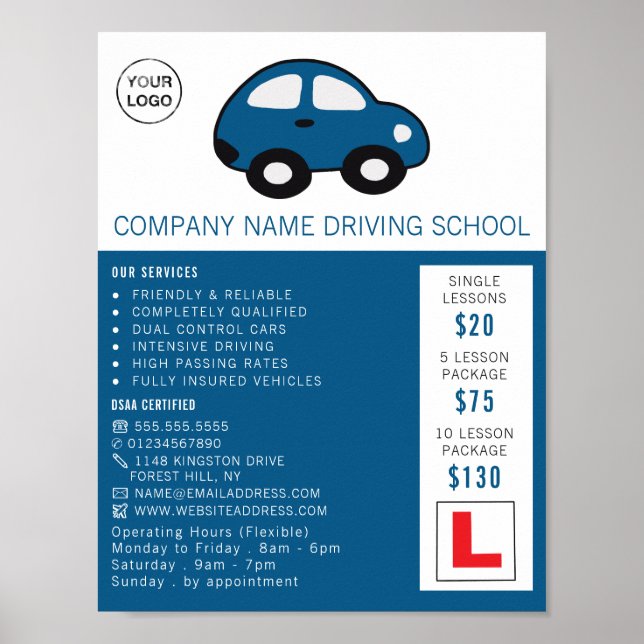 Póster Coche personalizado, escuela de conducción, anunci (Frente)