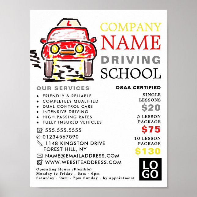 Póster Coche Personalizado rojo, escuela de conducción, a (Frente)