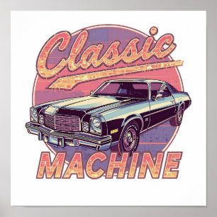 Póster Coche puesta de sol Synthwave nostálgico