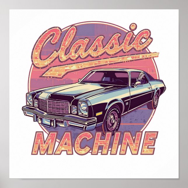 Póster Coche puesta de sol Synthwave nostálgico (Frente)