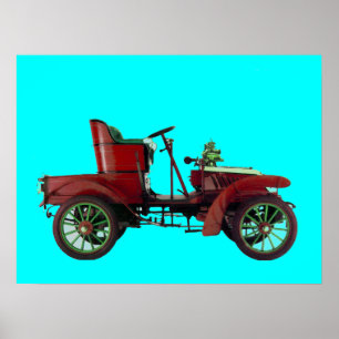 Póster COCHE RETRO ROJO / RESTAURACIÓN AUTOMÁTICA - azul