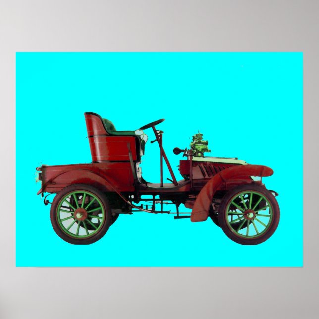 Póster COCHE RETRO ROJO / RESTAURACIÓN AUTOMÁTICA - azul  (Frente)