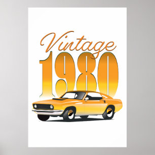 Póster Coche retro Vintage 1980
