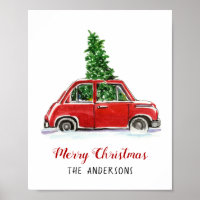 Coche rojo con Poster de árbol de Navidad