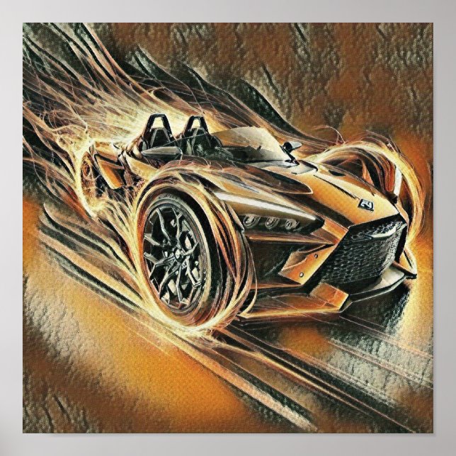 Póster coche supercar naranja de alta velocidad de carrer (Frente)