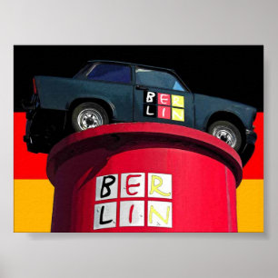 Póster Coche trabante y bandera alemana, Berlín