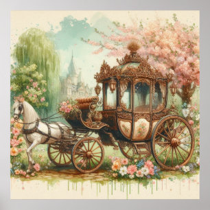 Póster Coche victoriano de época en una acuarela de parqu