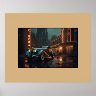 Póster Coche vintage Art Déco en cartel de pared de cine