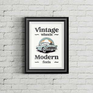 Póster Coche vintage en colores retro.