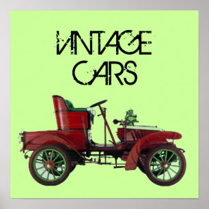 Póster COCHE VINTAGE ROJO / AUTO CLÁSICO AUTOMOTRIZ Verde