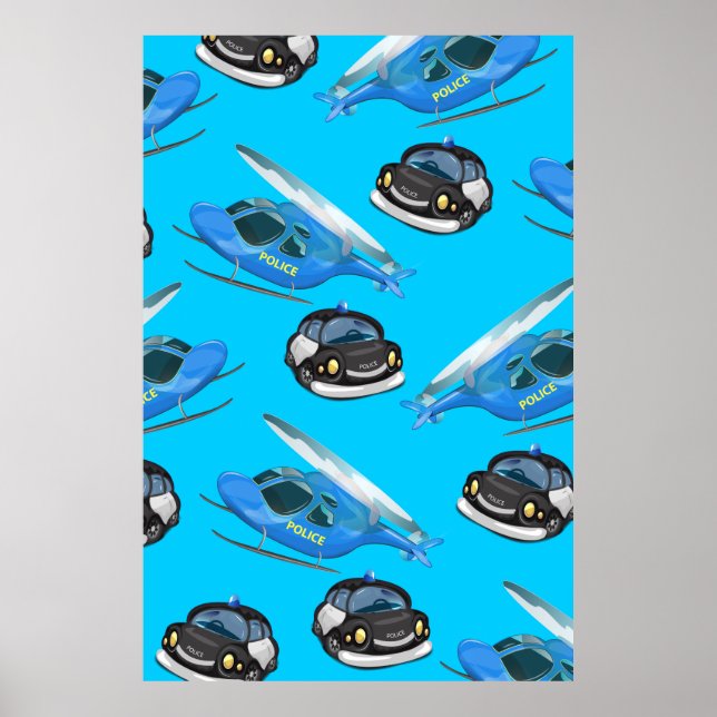 Póster Coche y helicóptero de la policía (Frente)