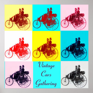 PÓSTER COCHES ANTIGUOS DE MODA SE REÚNEN CON EL POP ART