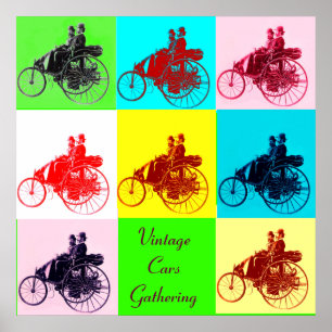 PÓSTER COCHES ANTIGUOS REUNIÓN POP ART