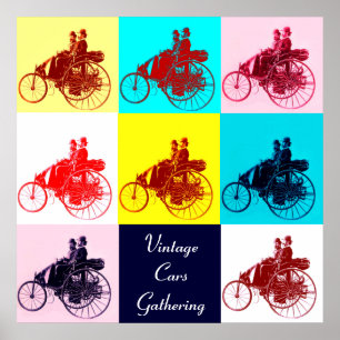 PÓSTER COCHES ANTIGUOS REUNIÓN POP ART