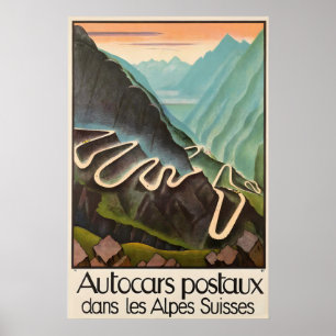 Póster Coches Carreras Conduciendo Alpes Suiza Montañas
