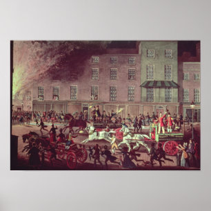 Póster Coches de bomberos de Londres, grabados por R.G.