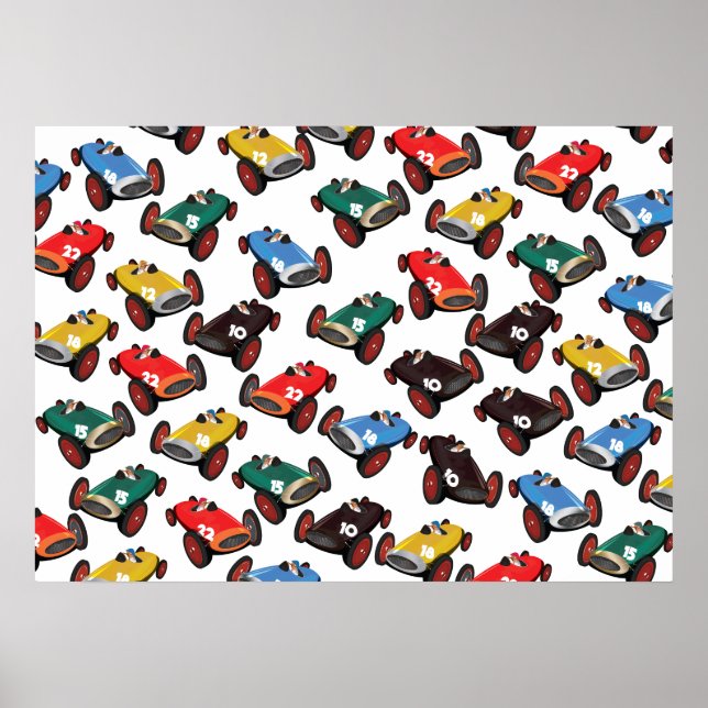 Póster Coches de carreras antiguos (Frente)