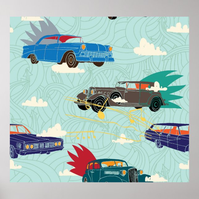 Póster Coches de época: Patrón de nubes del cielo (Frente)