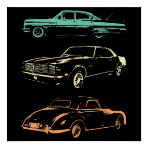 Póster Coches de época - Retro gráfico de 80 y 90