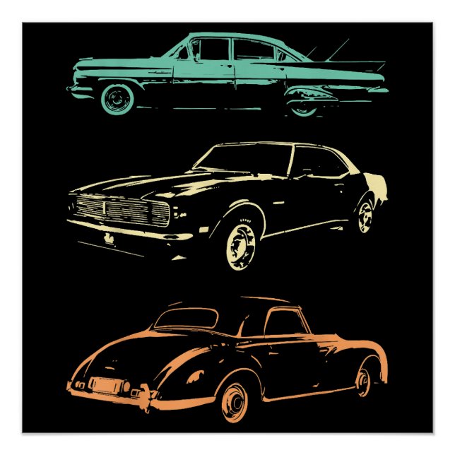 Póster Coches de época - Retro gráfico de 80 y 90 (Anverso)