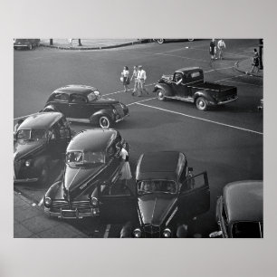 Póster Coches en el centro, 1942. Foto antigua