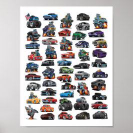 Póster Coches musculares, coches clásicos, camiones y un 