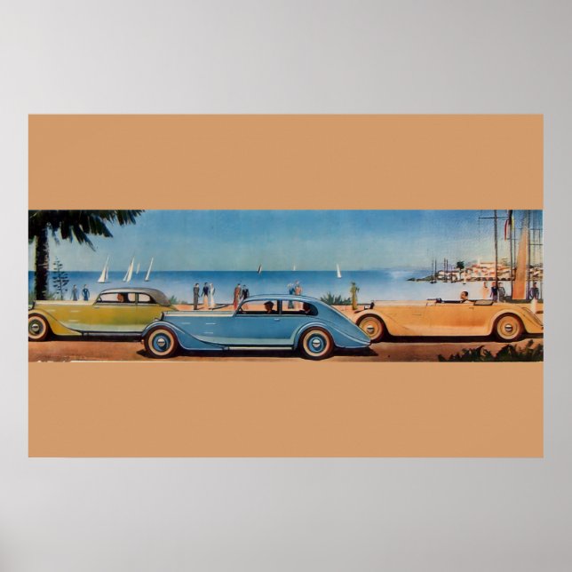 Póster COCHES RETRO , azul amarillo naranja (Frente)