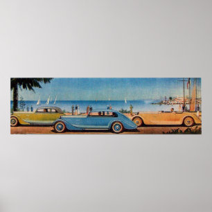 Póster COCHES RETRO , naranja amarillo azul