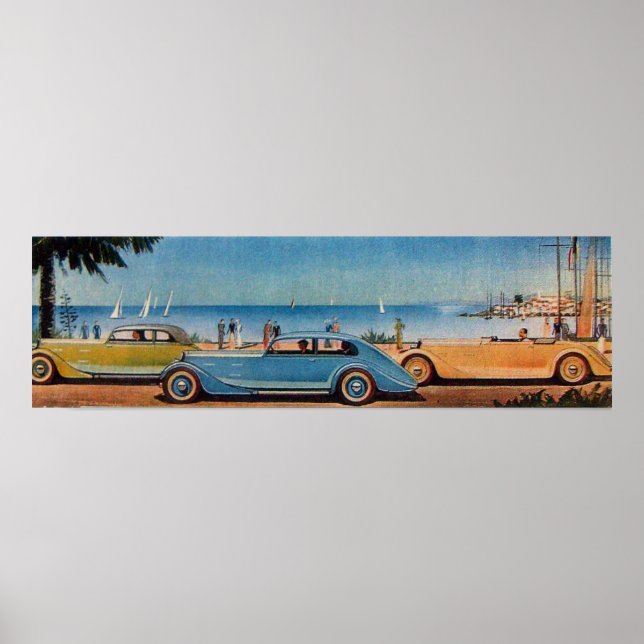 Póster COCHES RETRO , naranja amarillo azul (Frente)