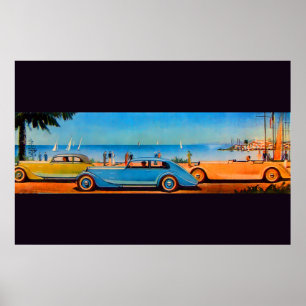 Póster COCHES RETRO , naranja amarillo azul