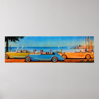 Póster COCHES RETRO , naranja amarillo azul