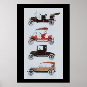 Póster COCHES RETRO , negro blanco rojo