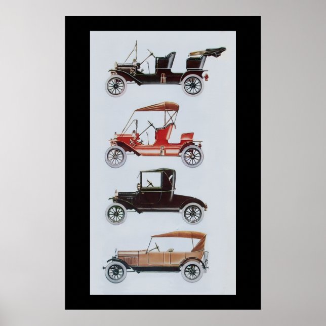 Póster COCHES RETRO , negro blanco rojo (Frente)