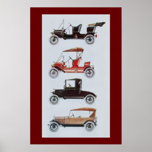 Póster COCHES RETRO , negro blanco rojo