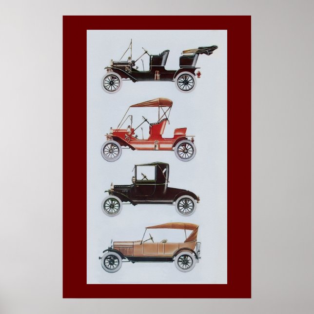 Póster COCHES RETRO , negro blanco rojo (Frente)