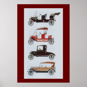 Póster COCHES RETRO , negro blanco rojo