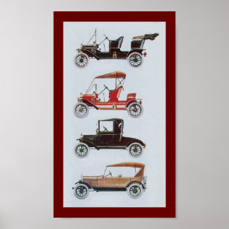 Póster COCHES RETRO , rojo blanco negro