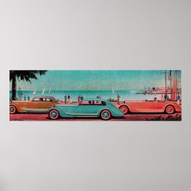 Póster COCHES RETRO , rojo rosa verde azul (Frente)