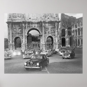 Póster Coches y monumentos antiguos Roma Italia, capital