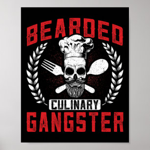 Póster Cocina con barba Gangster Chef Skull Cocinar Bbq G