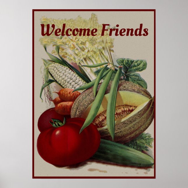 Póster Cocina de amigos con frutas y verduras de la época (Frente)