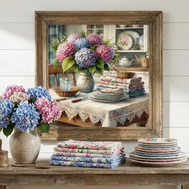 Póster Cocina de Casa de Campo con Flores de Hortensia (Subido por el creador)