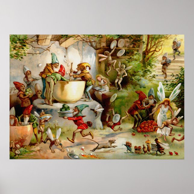 Póster Cocina de los Gnomes - Ilustracion de 1895, por E. (Frente)