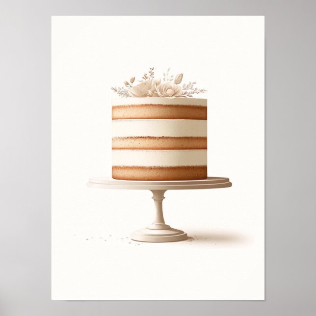 Póster Cocina de pastelería floral blanca de estilo elega (Frente)