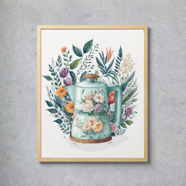 Póster Cocina floral botánica acuática moderna