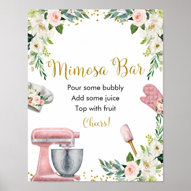 Póster Cocina floral Ducha de novia Mimosa Bar (Frente)