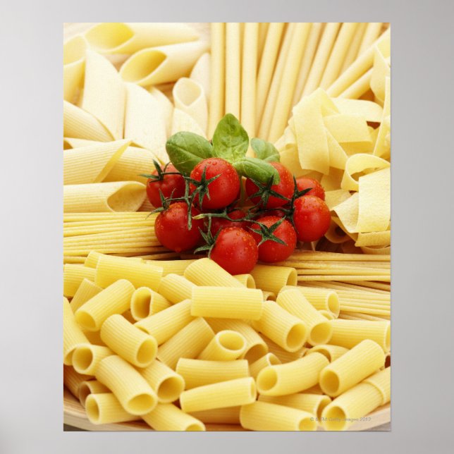 Póster Cocina italiana. Pasta y tomates. (Frente)