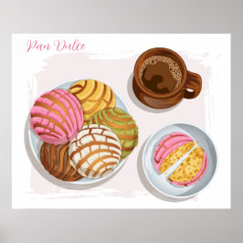 Póster Cocina mexicana de concha Pan Dulce y champurrado